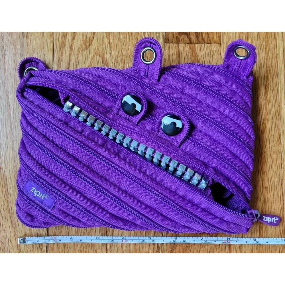 ZIPIT Grillz Monster 3 Ring Binder Pencil Pouch Case Purple Zipper School Supply